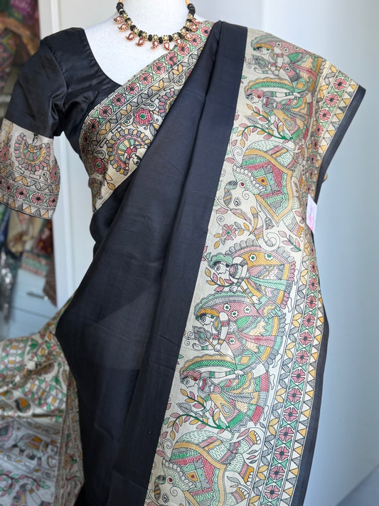 Madhubani Printed Pure Silk Saree | Indian Sarees in USA | Light weight saree