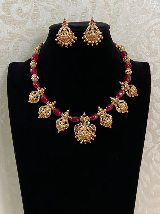 Antique Small Lakshmi Pendants Beads Mala | Traditional Beads Necklace