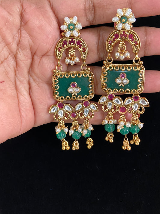 Premium Semi Precious Kundan Earrings| Fusion Kundan Earrings | Indian Jewelry