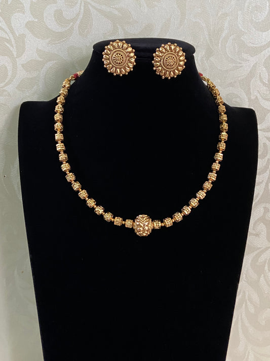 Antique Nakshi Beads Necklace With Studs | Indian Traditional Necklace