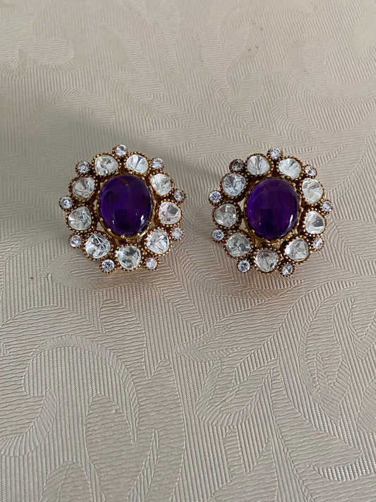 Moissanite Kundan Studs | Indian Earrings