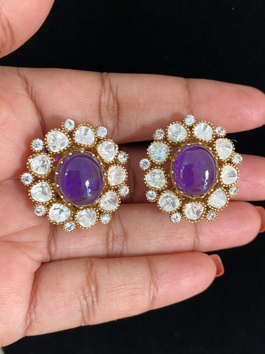 Moissanite Kundan Studs | Indian Earrings