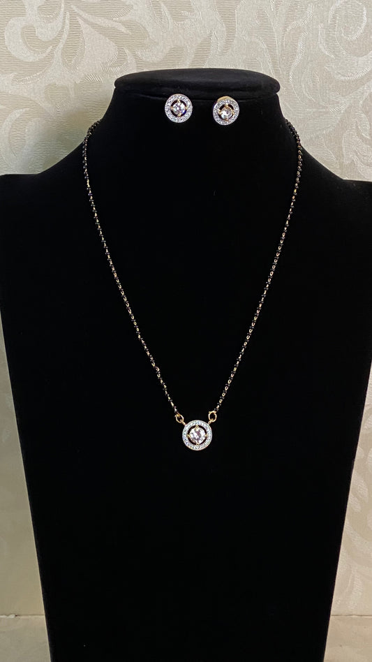 AD Simpel Mangalasutra With Studs | Black Beads Necklace