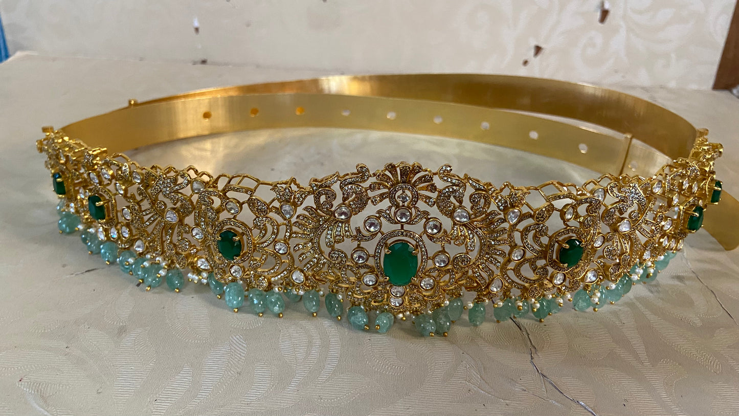 Ad Polki Emerald Vaddanam | Bridal Hip Belt | Indian Jewelry In USA | Bridal Jewelry