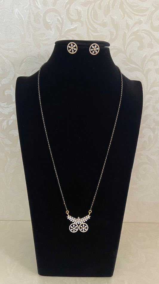 AD Pendant Mangalasutra With Studs | Traditional Black Beads