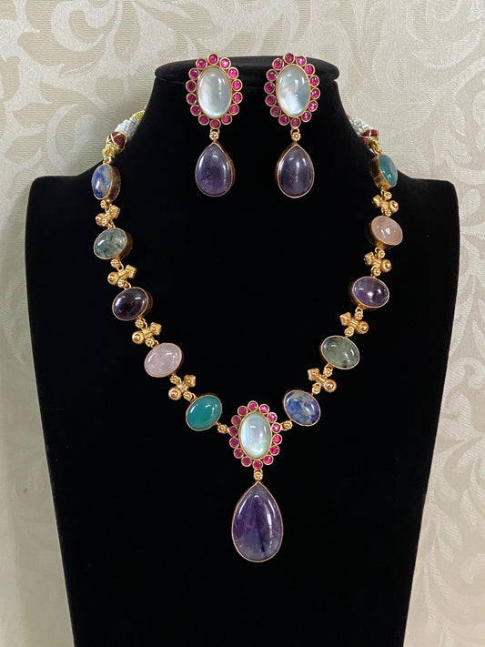 Natural stones Fusion Necklace With Earrings | Latest Indian jewelry | Gift Idea