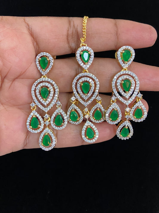 AD Earrings with Maang tikka