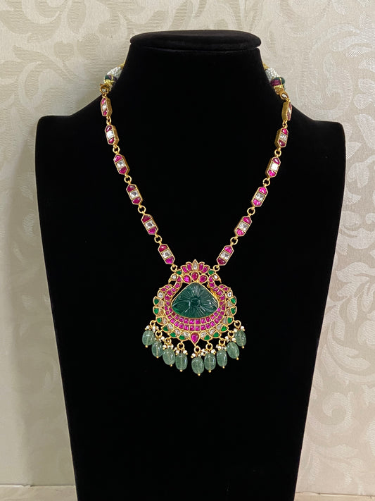 Carved Stone Jadau Kundan Necklace | Indian Fusion Necklace