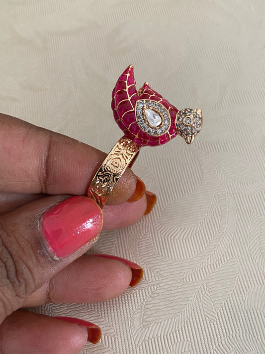 AD kundan Bird Finger Ring | Adjustable Finger Ring