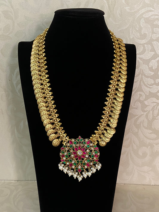 Kasulaperu With Jadau Kundan Pendant |Indian Bridal Long Necklace