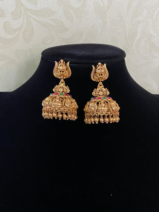 Antique Temple Jumki Earrings | Traditional Lakshmi Earrings