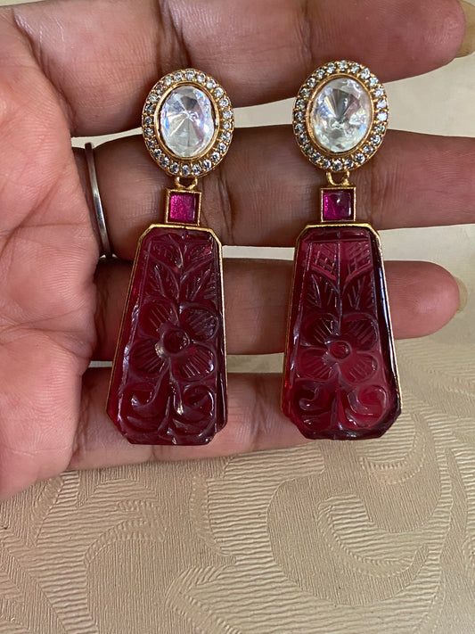 Carved Stone Kundan Earrings | Indian Jewelry In USA