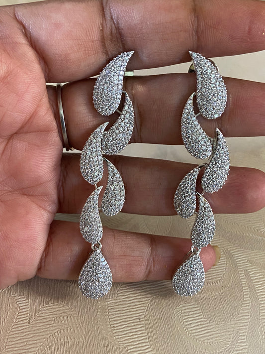 CZ Rhodium Designer Earrings | Indian Earrings In USA