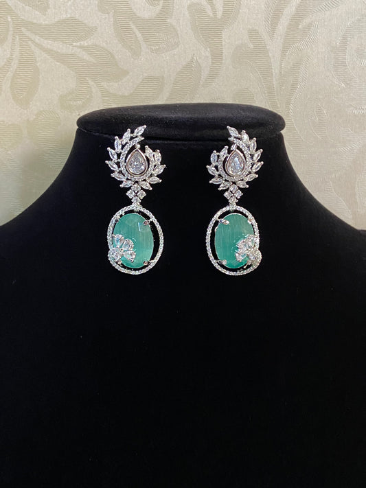 AD Rhodium Mint Green Earrings | Indian Earrings | Gift Idea