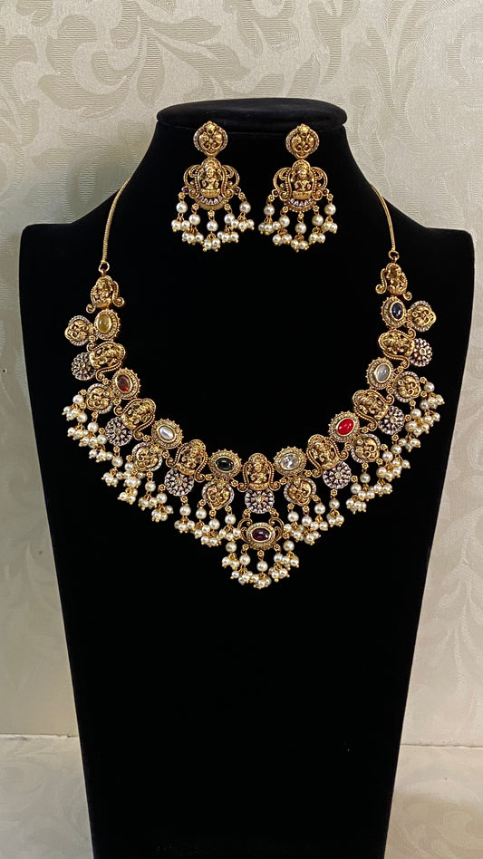 Antique Navratan Necklace | Traditional Temple Necklace | Gift idea