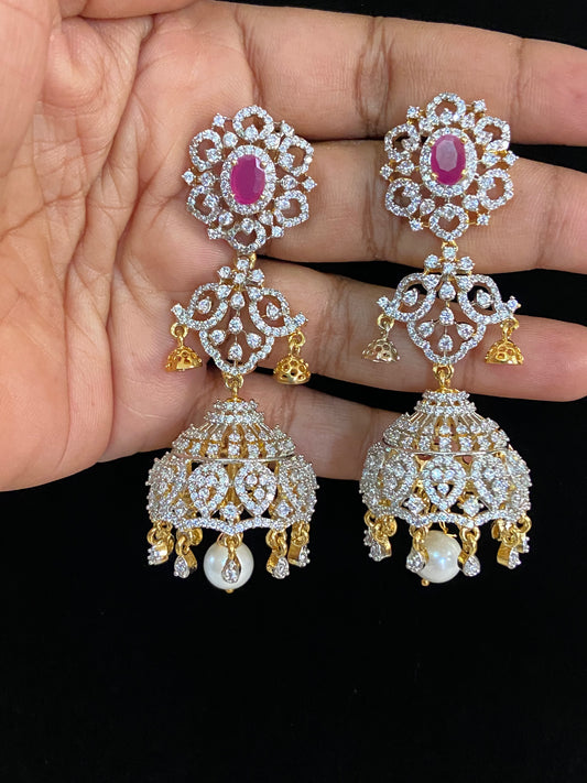 AD Jhumki Earrings| Ruby Jhumka Statement Earrings