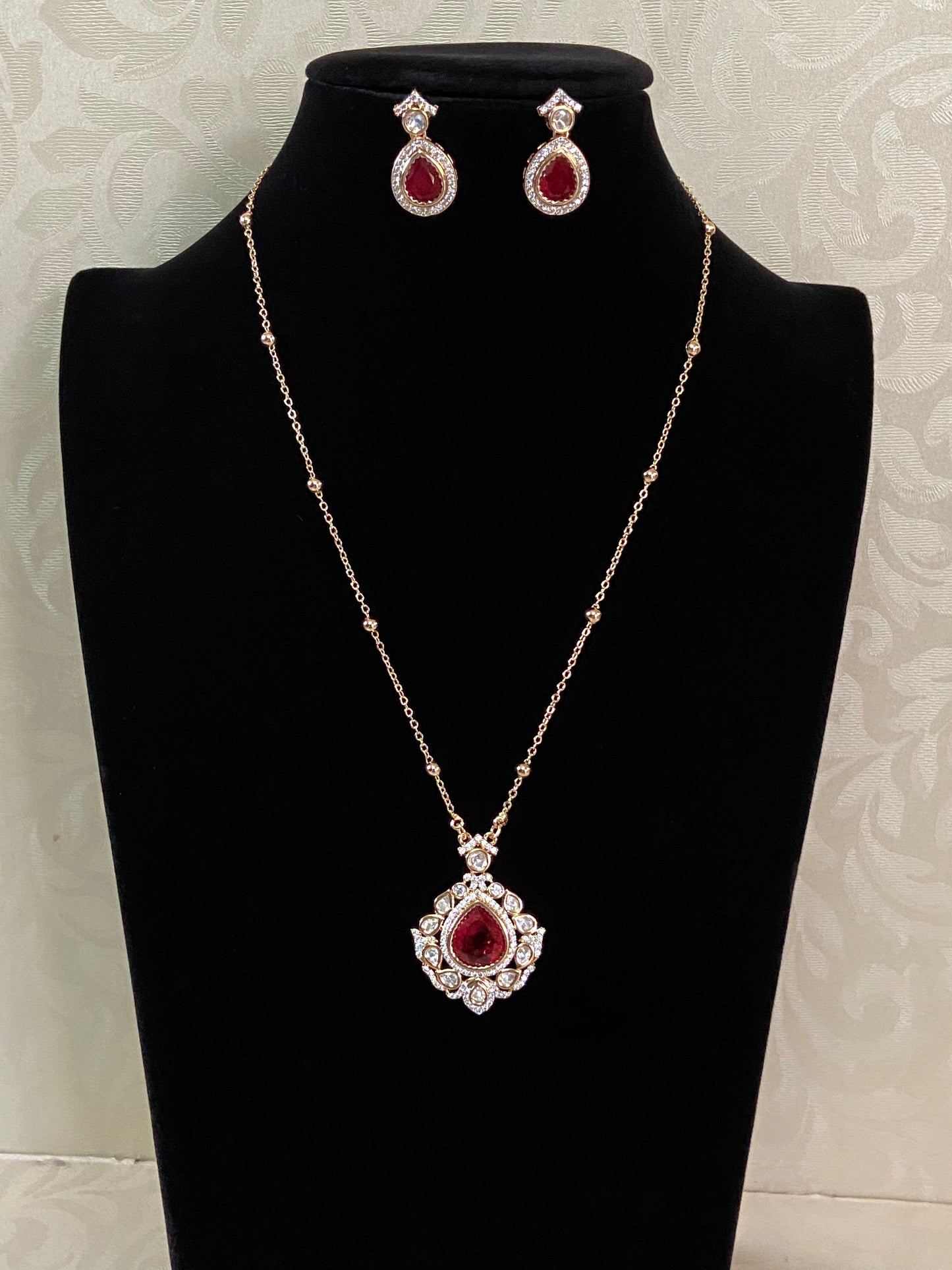 Polki Kundan Pendant  Simple Chain Set | Indian Necklace