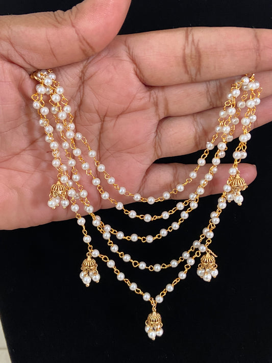 5 Line Pearl Champaswaralu | Hair accessories | indian Ear Chains