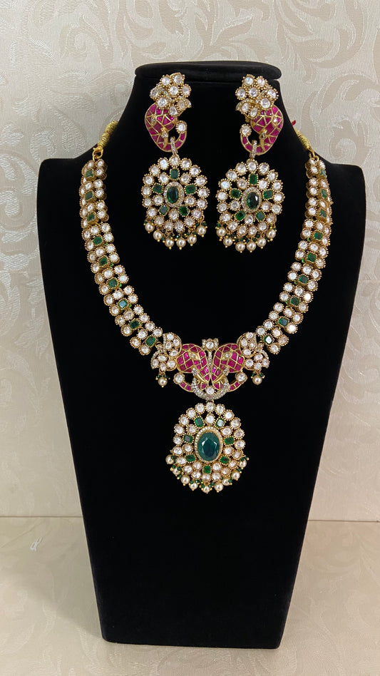 Moissanite Kundan Fusion Necklace Set | Indian Bridal Jewelry In USA