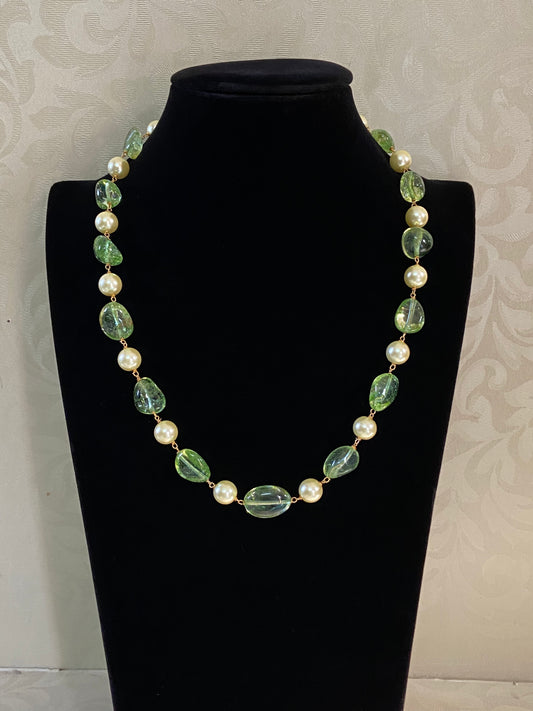 Simple Pearl & quartz stones Necklace |Indian Beads Necklace | Gift Idea