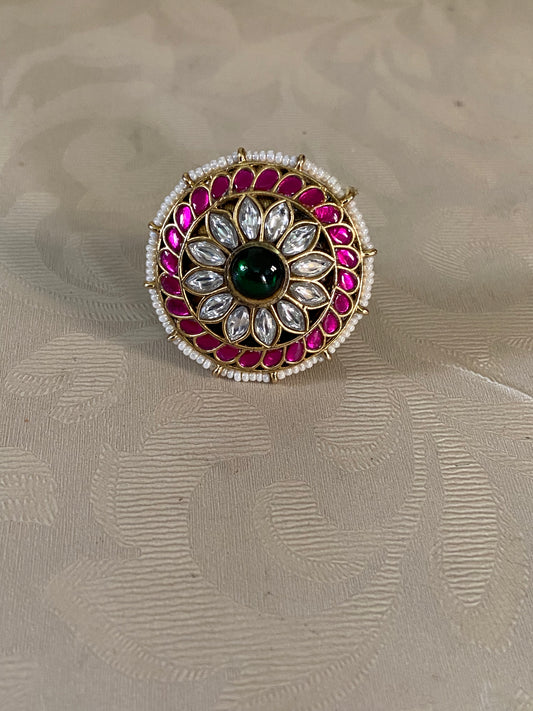 Ahmadabadi Jadau Kundan Finger Ring | Adjustable Finger Ring