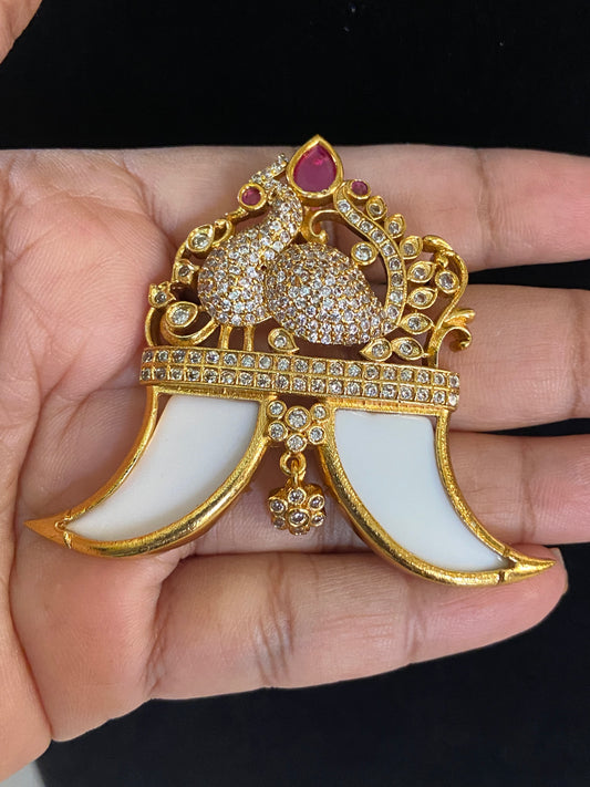 AD Peacock Tiger Nail Pendant | Indian Traditional Jewelry