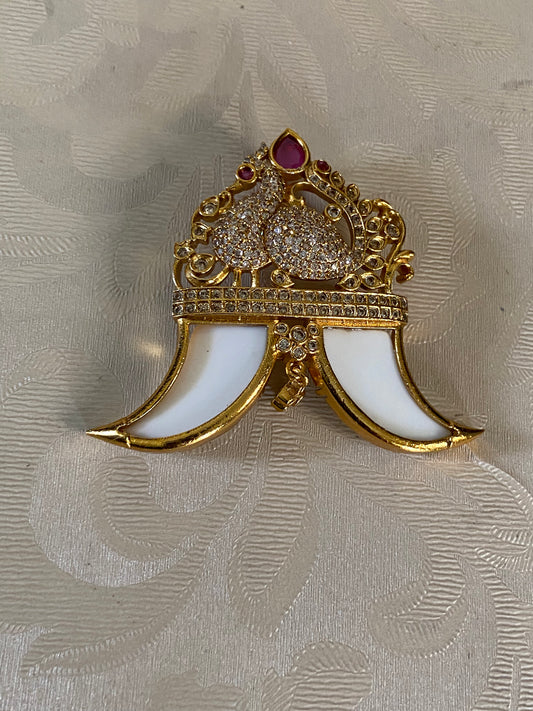 AD Peacock Tiger Nail Pendant | Indian Traditional Jewelry