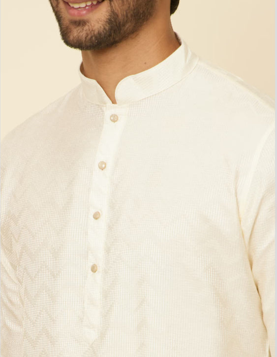 Cream Ikat Patterned Kurta