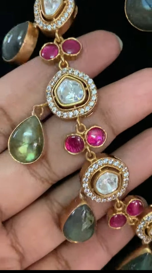 Natural stones with Moissanites fusion Necklace | Latest Indian jewelry