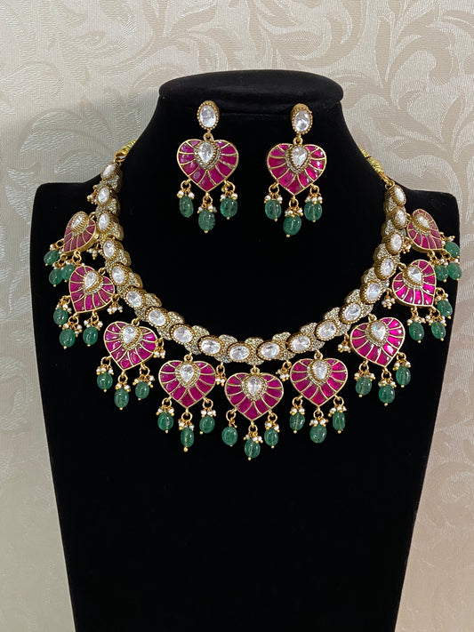 Moissanite & Jadau Fusion Bridal Necklace Set | Indian Jewelry