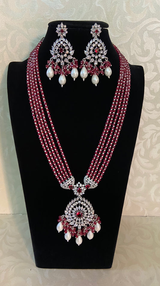 AD Pendant Beads Long Necklace With Earrings | Indian Jewelry
