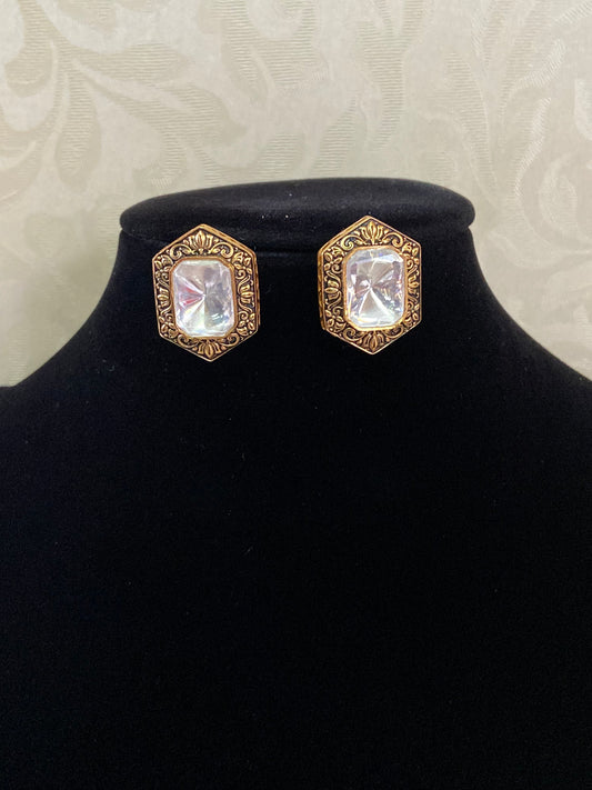 Victorian Moissanite Studs | Indian Earrings