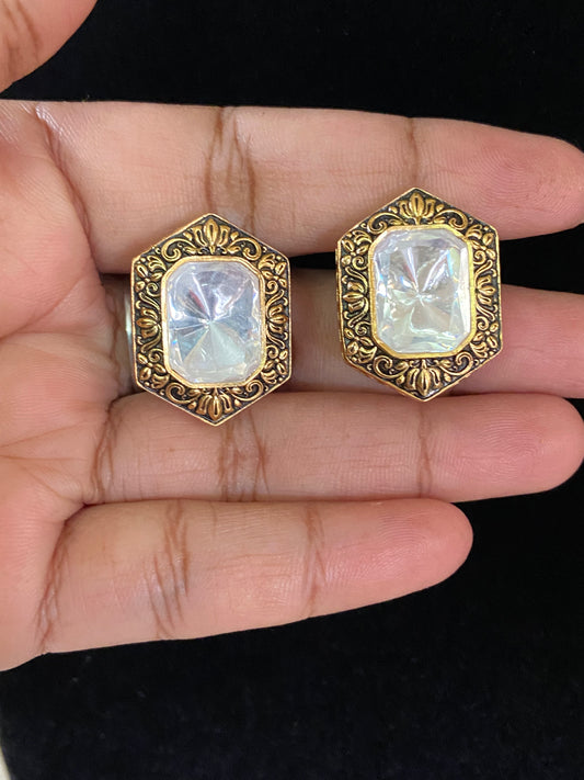Victorian Moissanite Studs | Indian Earrings