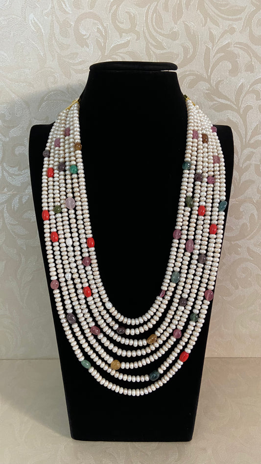 Fresh Water Pearl Navaratan Beads Necklace | Traditional Indian Jewelry In USA