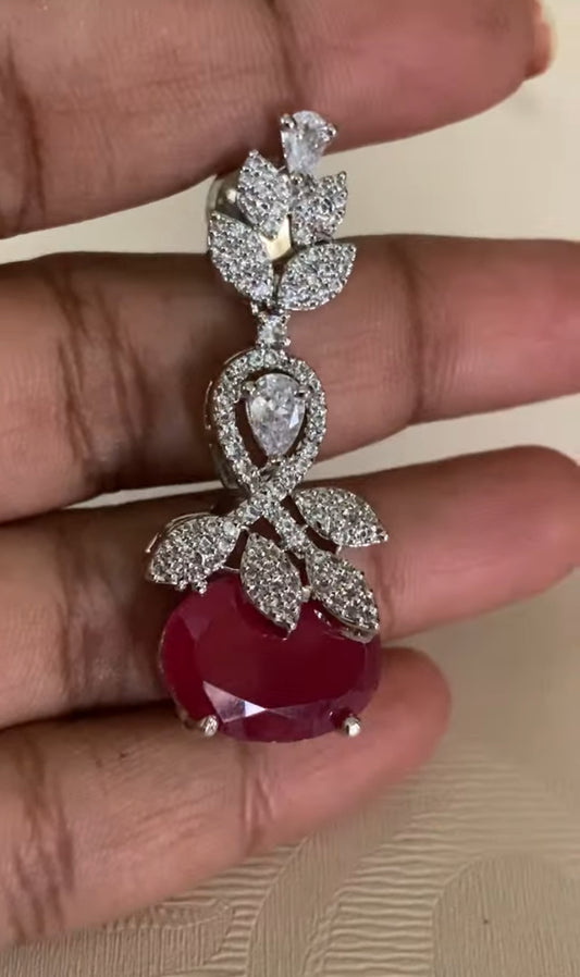 Rhodium Ruby Earring |  Indian jewelry in USA