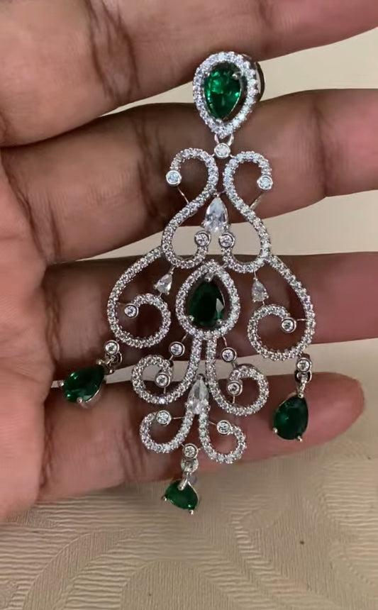 Rhodium Chandelier Earrings  | Indian jewelry in USA