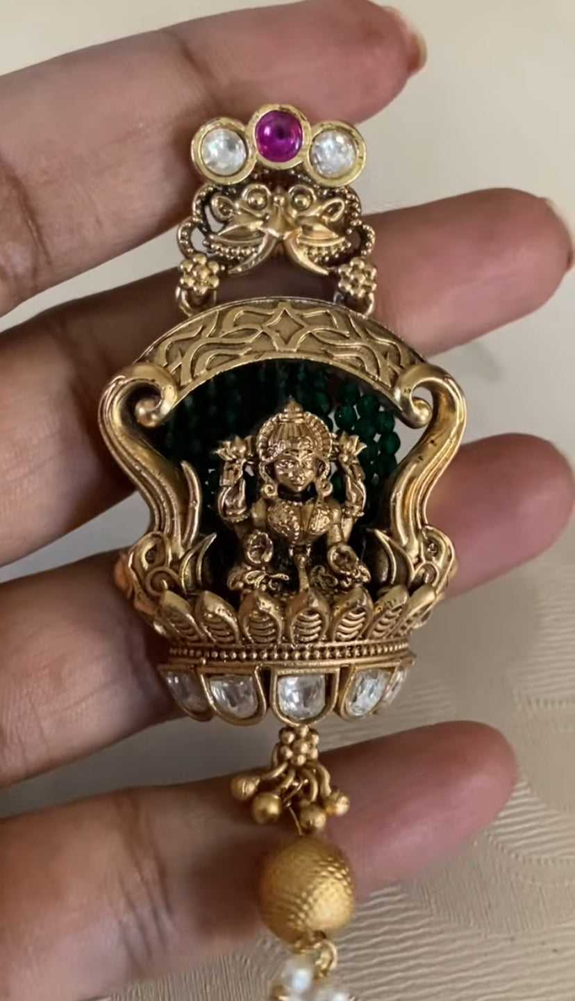 Lakshmi Pendant Kundan Pearl Mala | Multi Designer Necklace | Temple jewelry