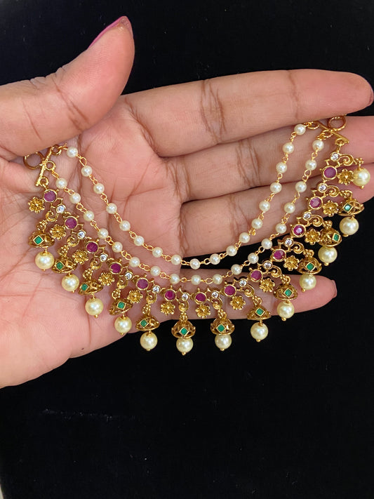 Antique Pearl & Jumki Ear Chains | Hair accessories | South Indian Champaswaralu