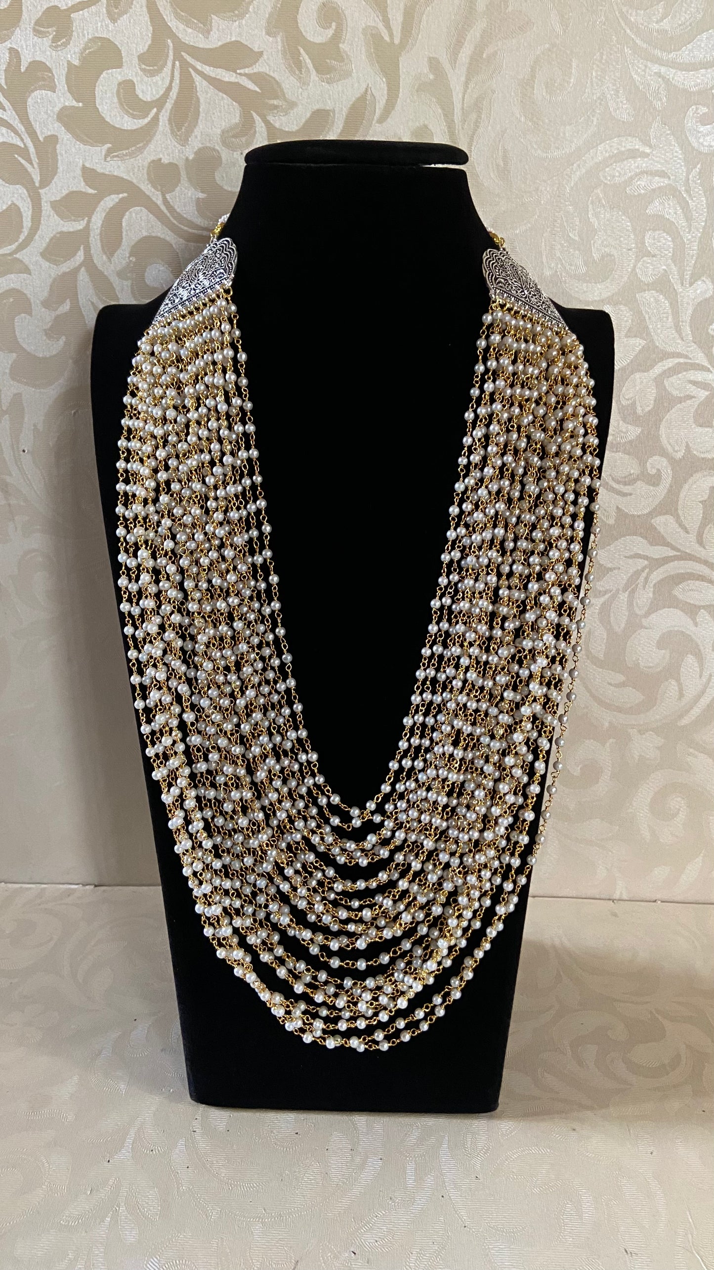 Silver & Gold Multilayer Pearl Necklace | Indian jewelry in USA