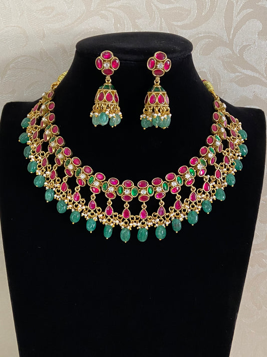 Jadau Kundan Necklace With Jumkis | Indian Jewelry In USA