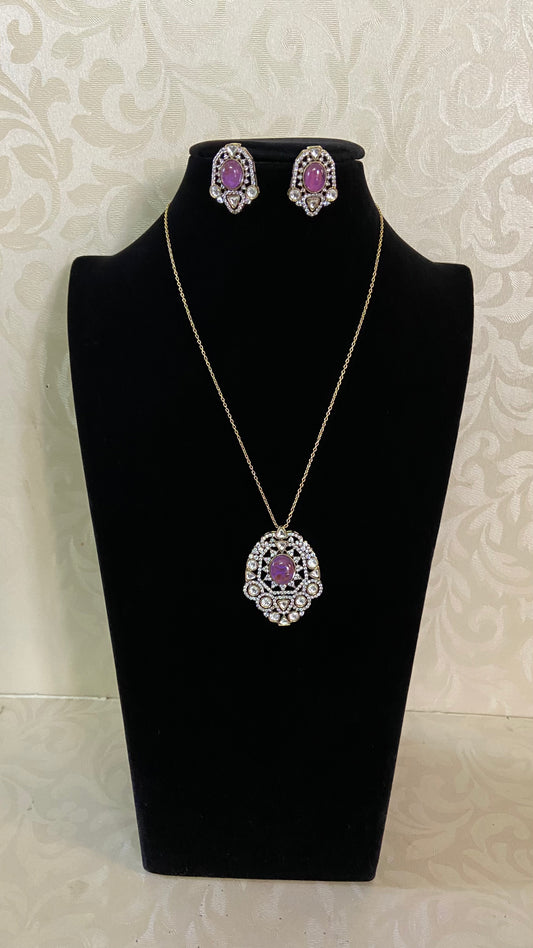 AD Victorian Pendant Simple Chain Set | Indian Necklace