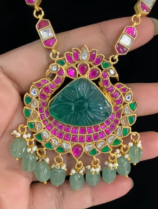 Carved Stone Jadau Kundan Necklace | Indian Fusion Necklace