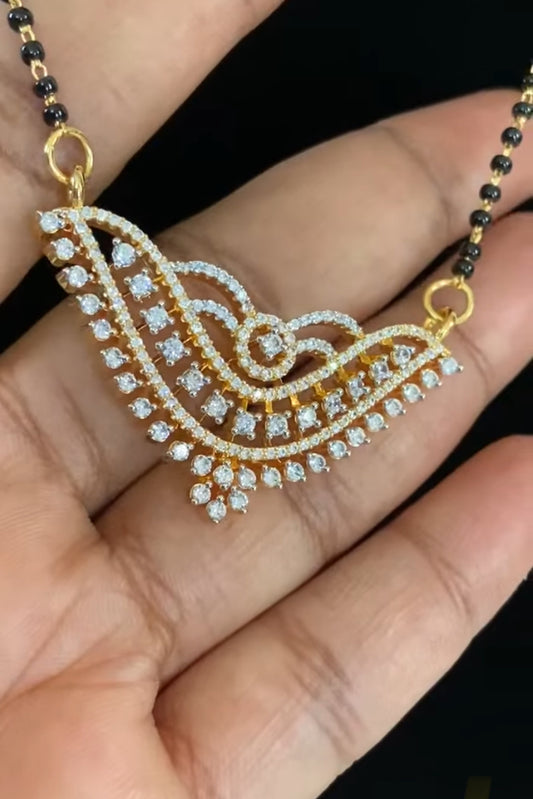 AD Pendant Black Beads Necklace | AD Traditional Mangalsutra