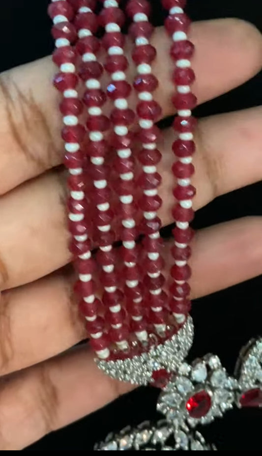AD Pendant Beads Long Necklace With Earrings | Indian Jewelry
