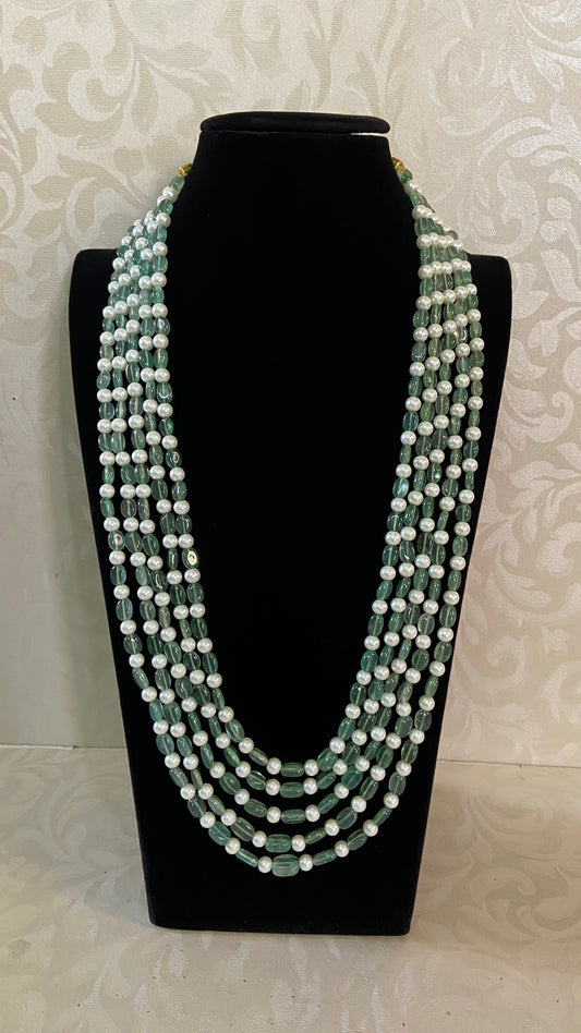 Onyx Beads & Pearl Mala Necklace | South Indian Jewelry