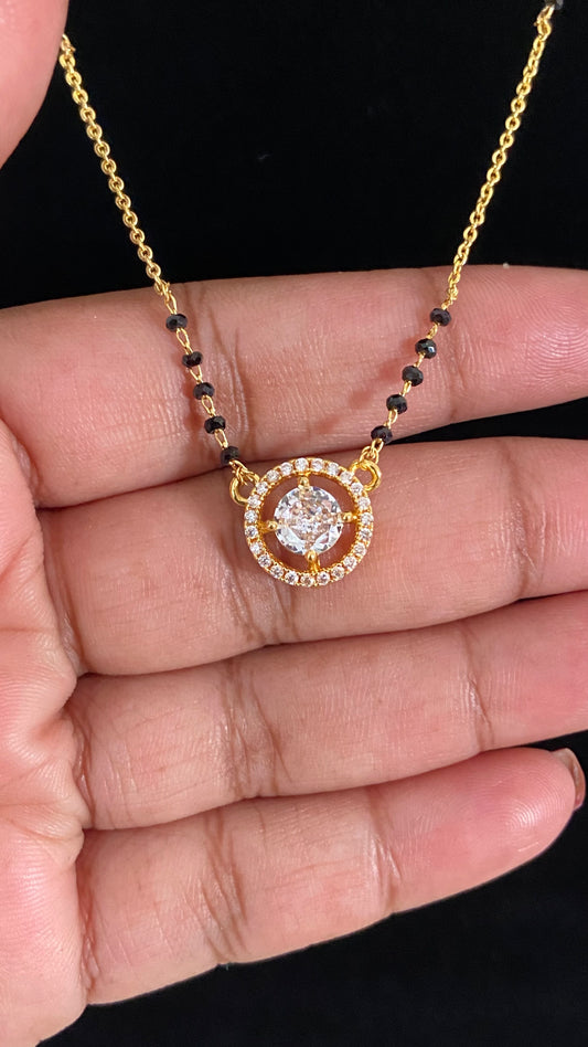 AD Simple Mangalasutra | Black Beads Necklace With Studs
