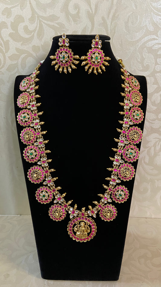 Antique Kundan Bottu Mala With Earrings | Indian Bridal Necklace