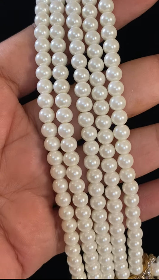 carved Kundan Victorian AD Pendant Pearl Mala| Indian Pearl Necklace With Studs