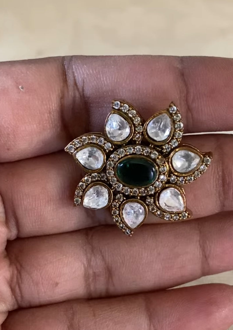 carved Kundan Victorian AD Pendant Pearl Mala| Indian Pearl Necklace With Studs