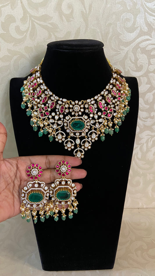 Moissanite & Jadau Fusion Bridal Choker With Earrings | Indian Jewelry